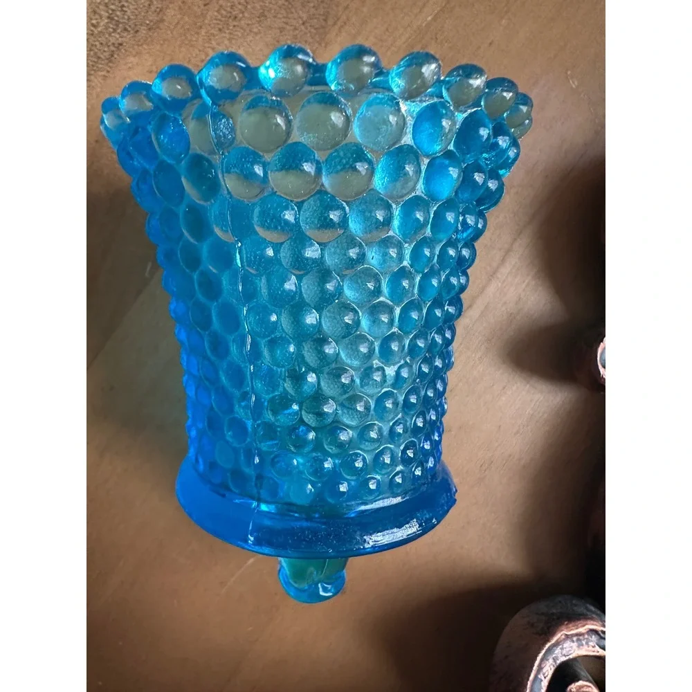 Coppercraft Guild Vintage Copper Wall Sconces Blue Hobnail Glass Votives Pair